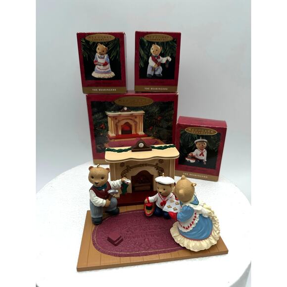 Hallmark Bearingers Set 1993 Keepsake Christmas Ornaments Fireplace Boxes 4 item - Picture 6 of 14